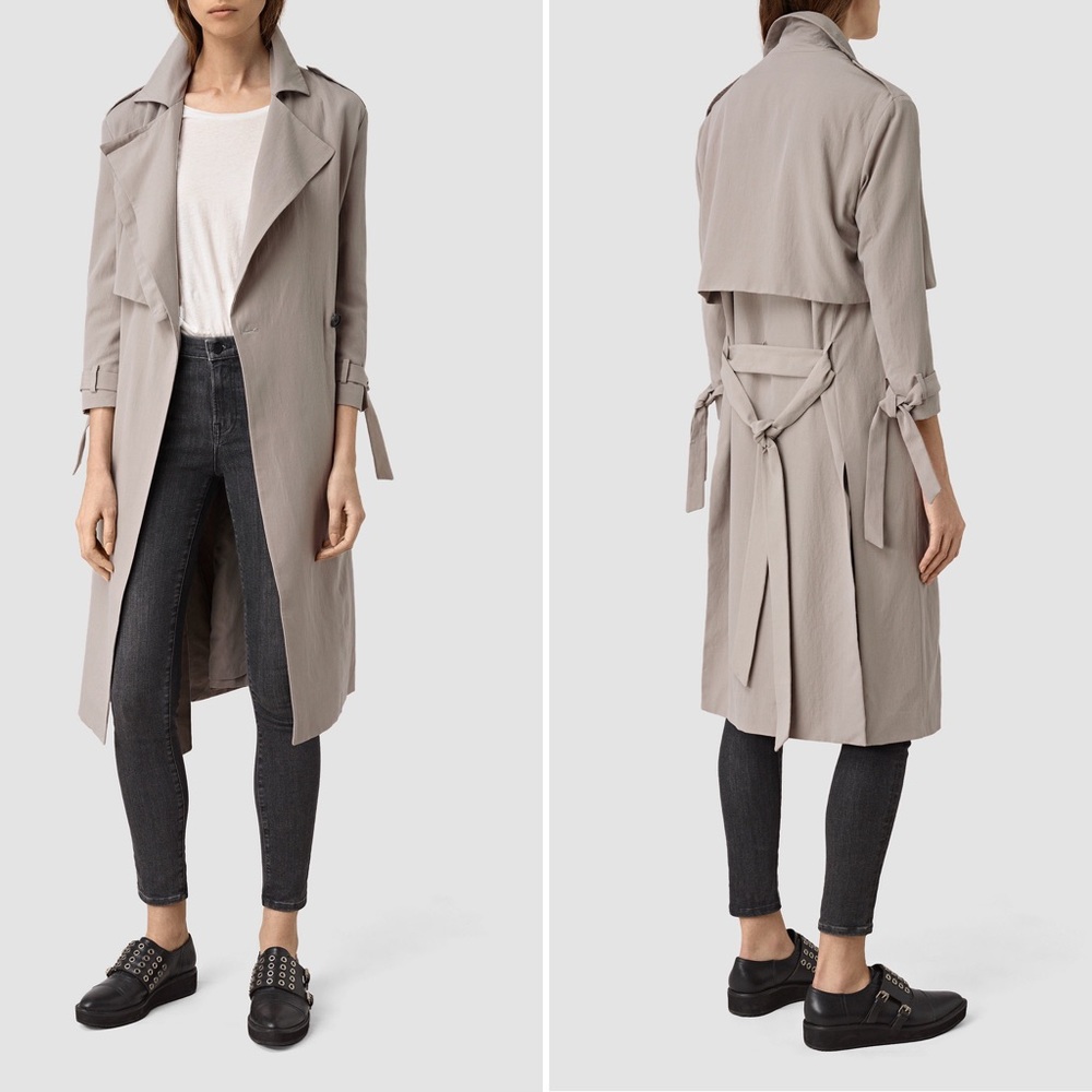 AllSaints lightweight trench in soft truffle brown